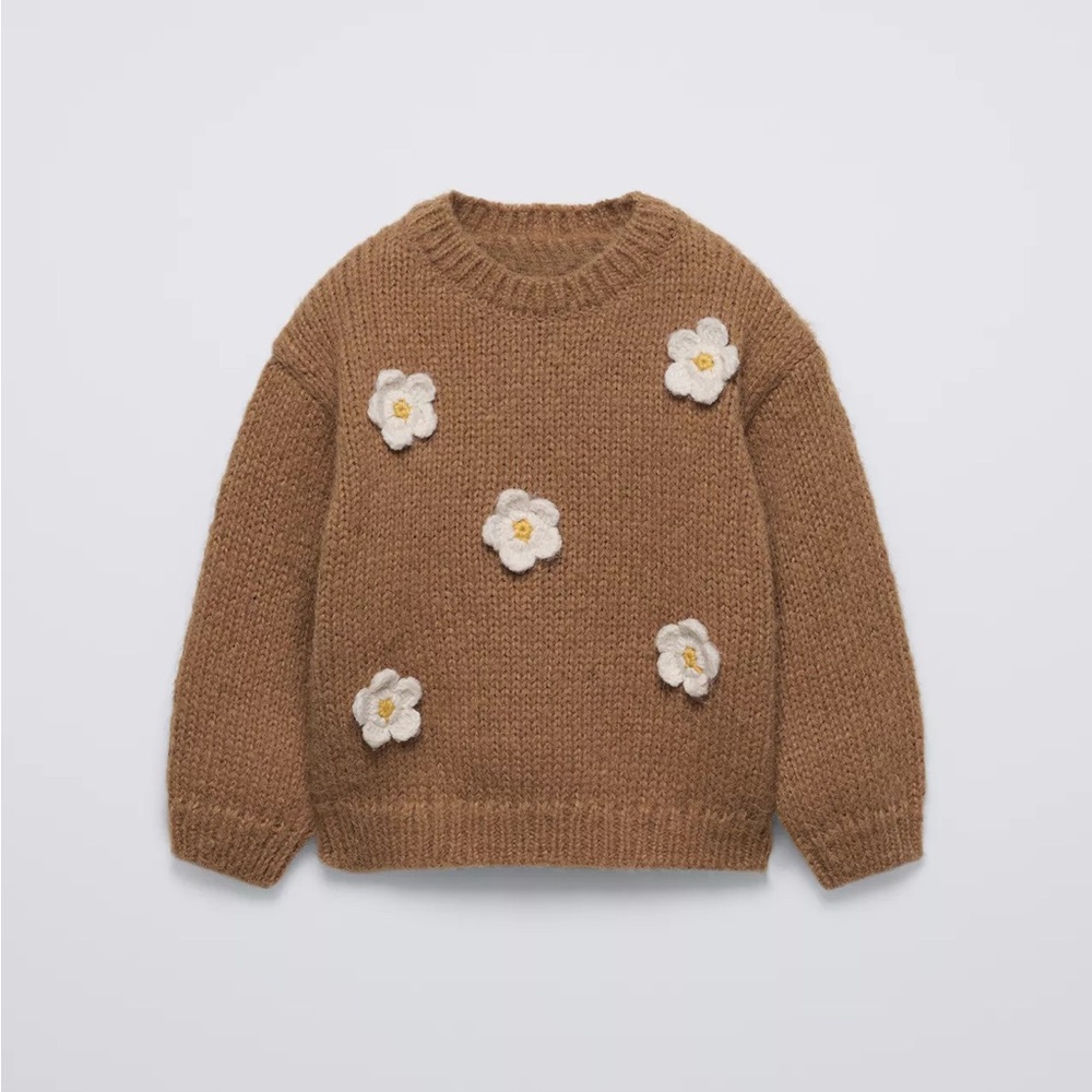 ZARA FLORAL KNIT SWEATER